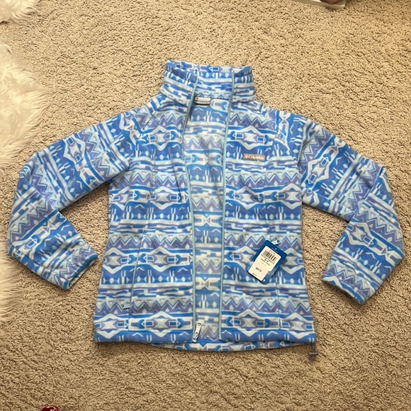 🆕 NWT Columbia blue, purple & white pattern full zip jacket in size small - Picture 5 of 12
